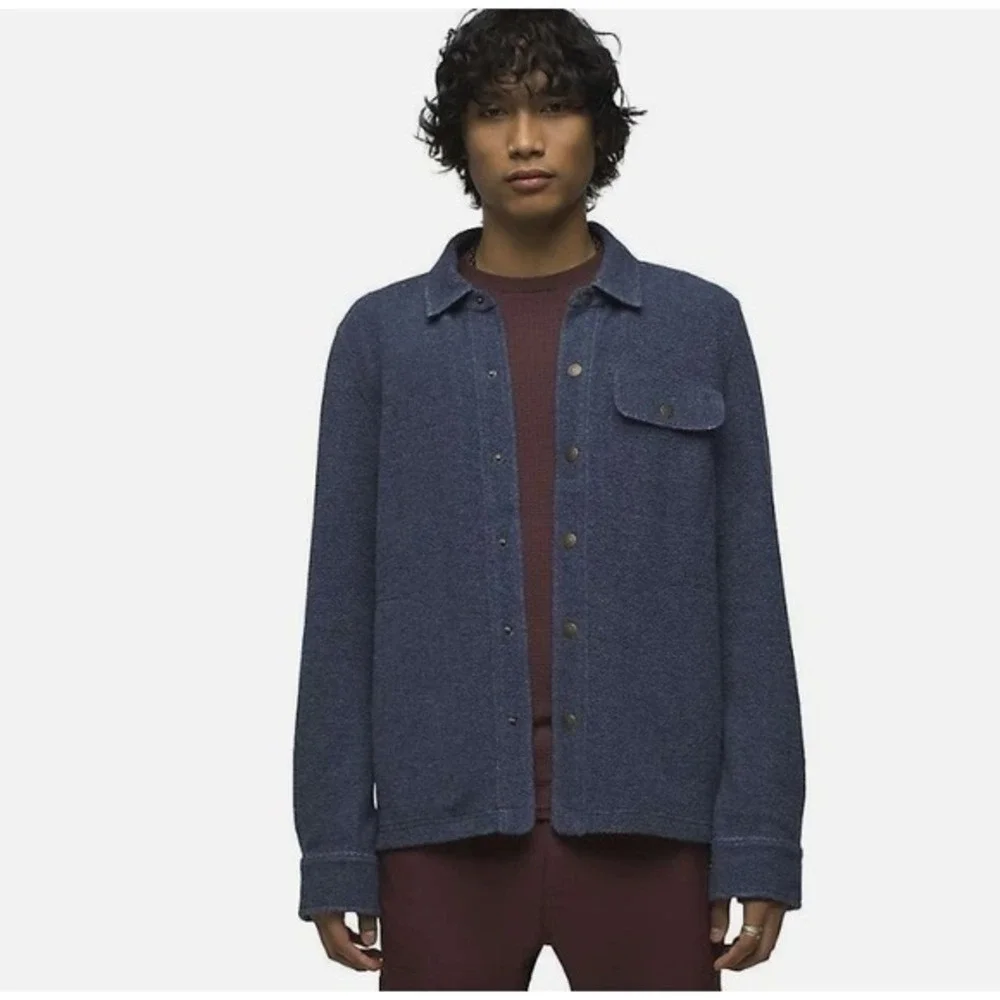 Prana Mens Blue Medium Incrediwool‎ Overshirt Jacket Stormy Night Heather Slim